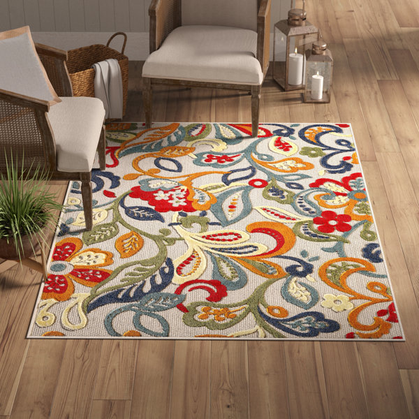 Lark Manor Gahanna Power Loom Blue/Red/Yellow Indoor/Outdoor Rug